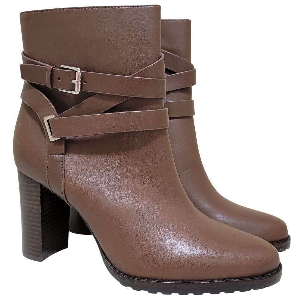 Lauren Ralph Lauren Women Block Heel Collins Bootie Size US 10B Brown Leather